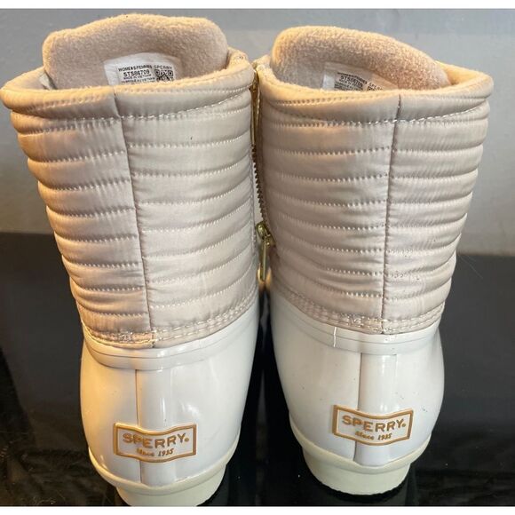 New Sperry Top Sider Saltwater  Ivory Chevron Quilted Shaft Nylon Duck Boots 10 - Picture 6 of 11